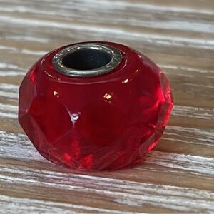 Trollbeads bright red prism glass bead faceted charm with sterling silver core